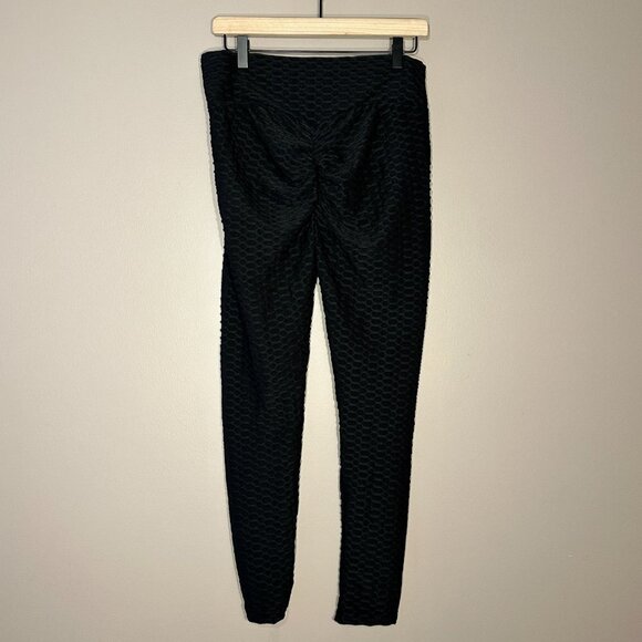 Women's Plus 2 XL Viral TikTok Style Butt Lifting Leggings Black Waffle Scrunch - Picture 5 of 8